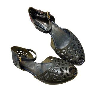 SUMMIT Italian Cutout Leather Peep Toe Mary Janes‎